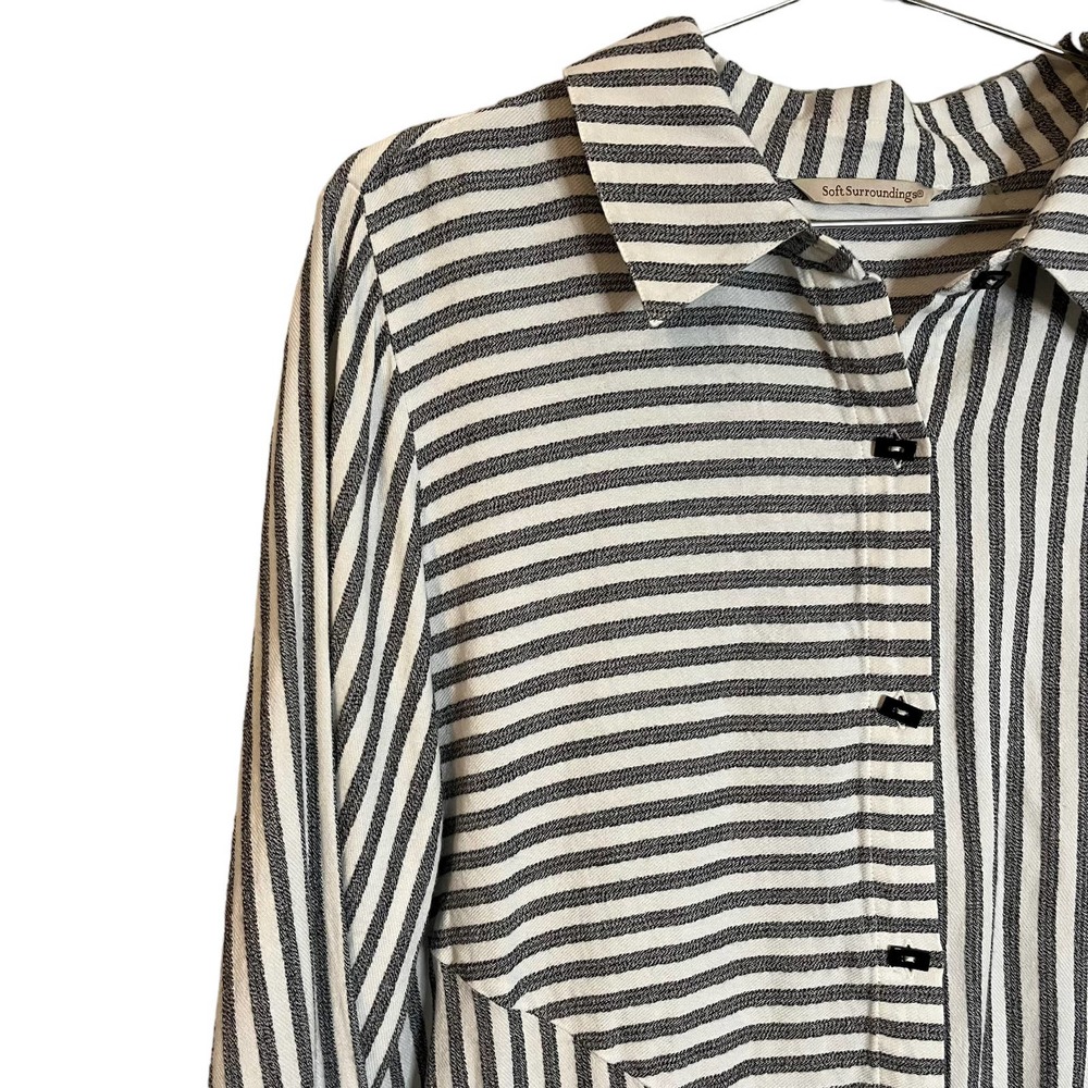Soft Surroundings Womens Button Back Gray Striped Asymmetrical Tunic Top L - Picture 3 of 8